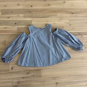 Soprano Blue and white striped cold shoulder blouse sz S